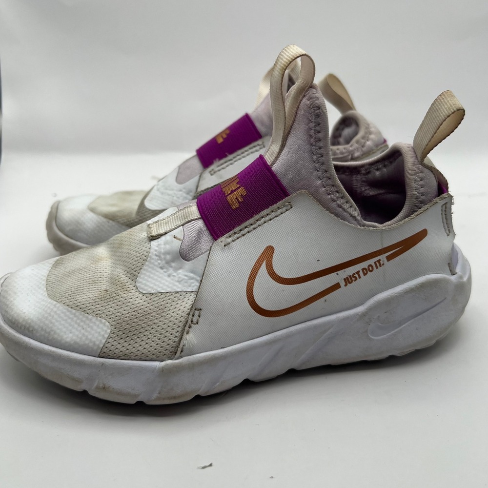 Nike Flexrunner 2 Kids White Purple Gold Slip On Running Shoes Girls 1y